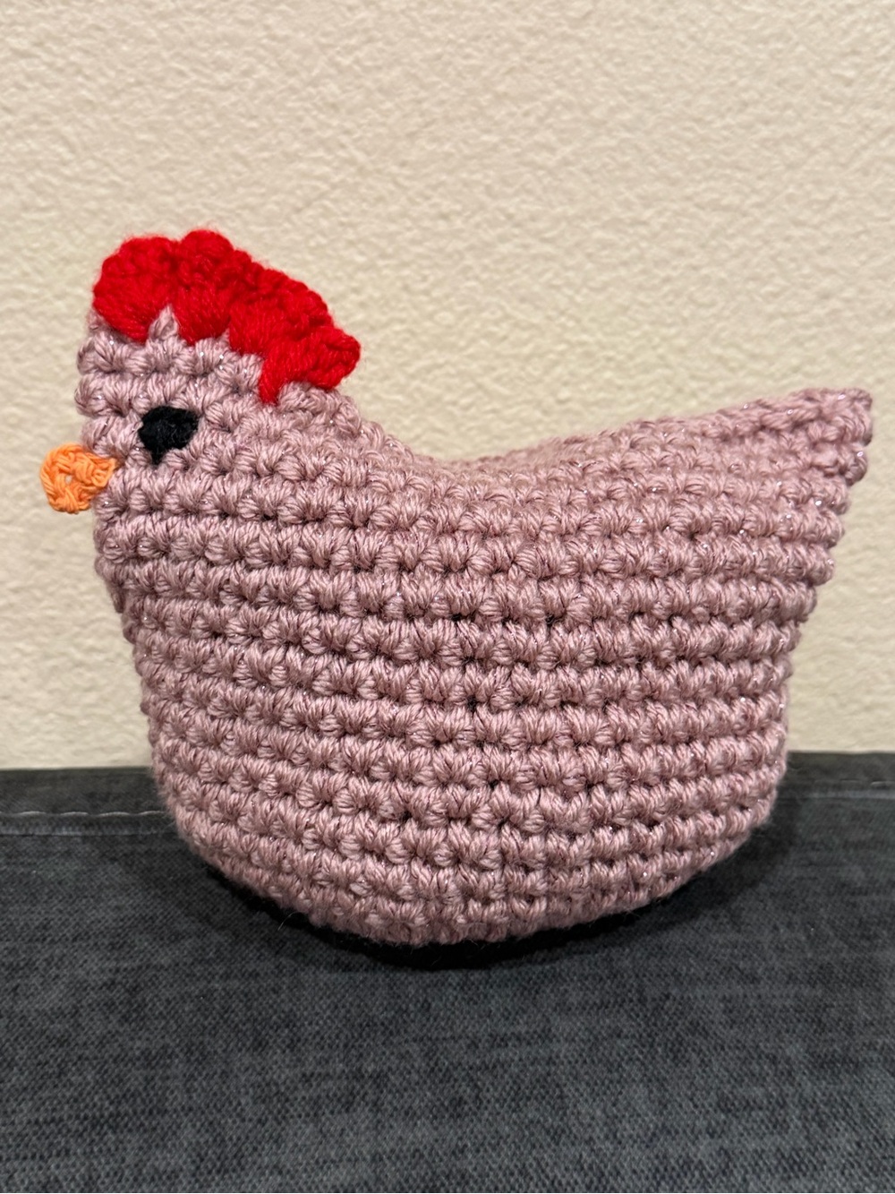 Handmade Crochet Chicken Plush - Pink with Red Comb